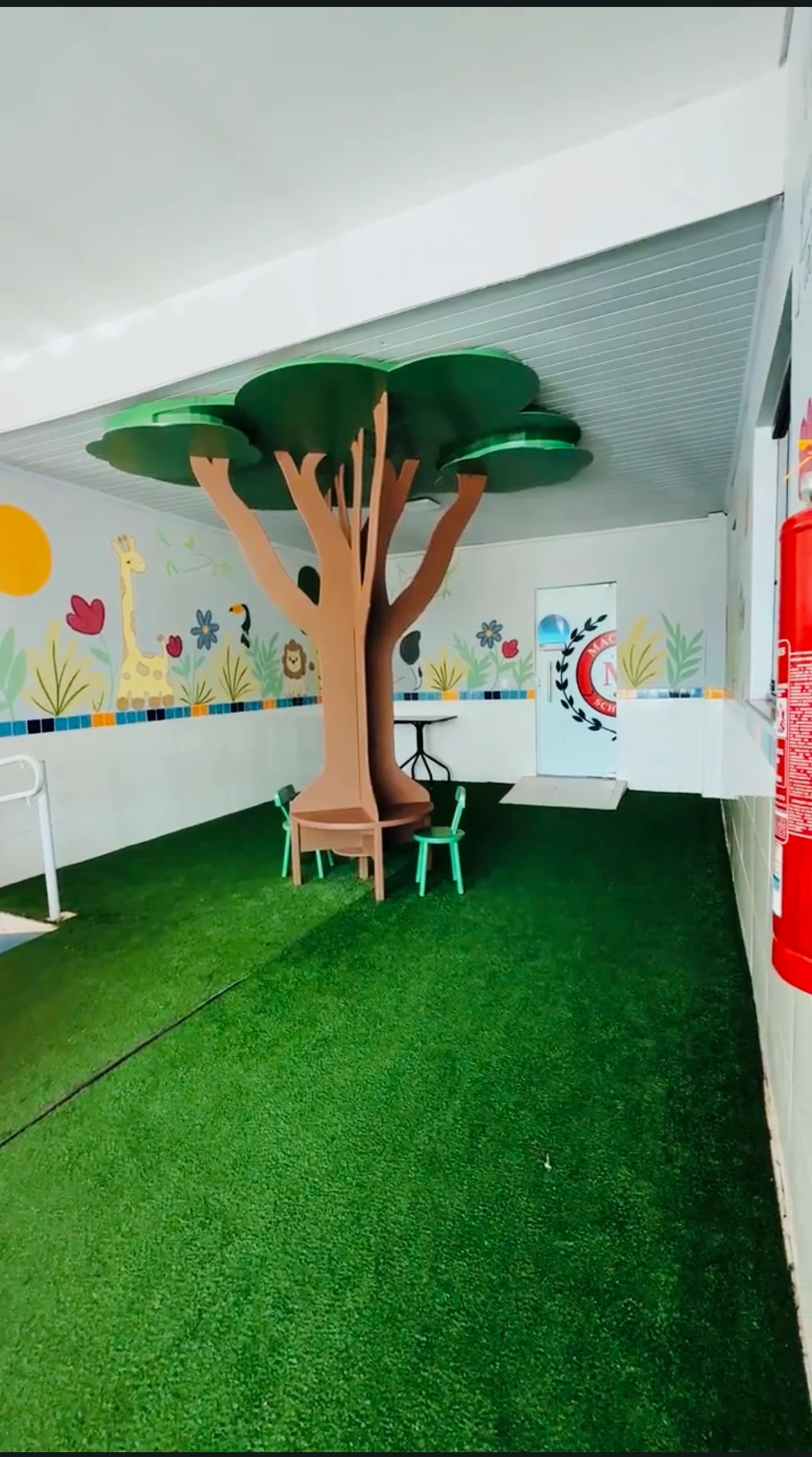 Espaço acolhedor de leitura da Mackedu School